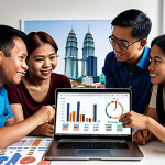 **

A diverse group of Malaysians of different ages and backgrounds are gathered around a table, looking at charts and graphs on a laptop. Ringgit Malaysia (MYR) currency symbols are subtly visible. The atmosphere is collaborative and optimistic, representing financial planning and investment opportunities. The background shows a modern Malaysian cityscape.

**