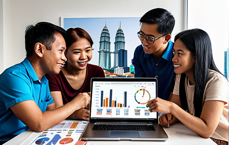 **

A diverse group of Malaysians of different ages and backgrounds are gathered around a table, looking at charts and graphs on a laptop. Ringgit Malaysia (MYR) currency symbols are subtly visible. The atmosphere is collaborative and optimistic, representing financial planning and investment opportunities. The background shows a modern Malaysian cityscape.

**